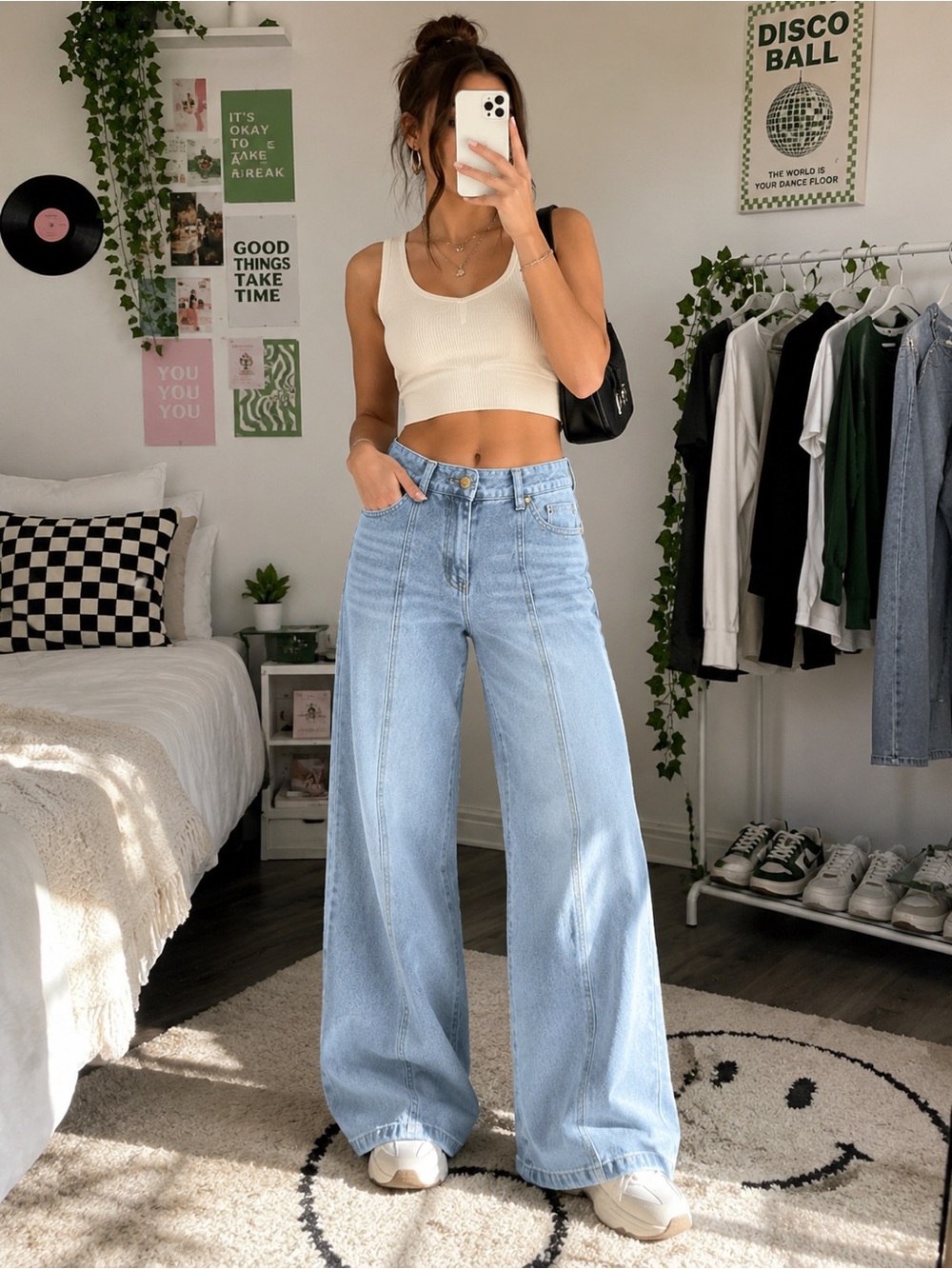 Edikted Size Small Light Wash Wide Leg Seam Front Jeans 100% Cotton